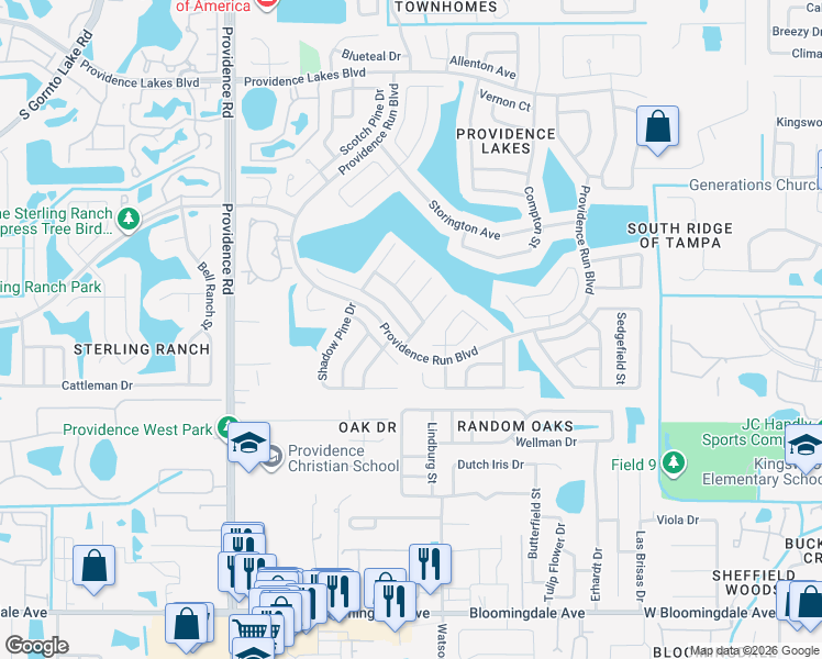 map of restaurants, bars, coffee shops, grocery stores, and more near 1921 Stanfield Drive in Brandon