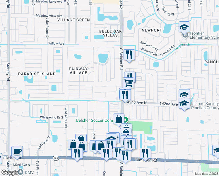 map of restaurants, bars, coffee shops, grocery stores, and more near 3834 14th Avenue Southeast in Largo