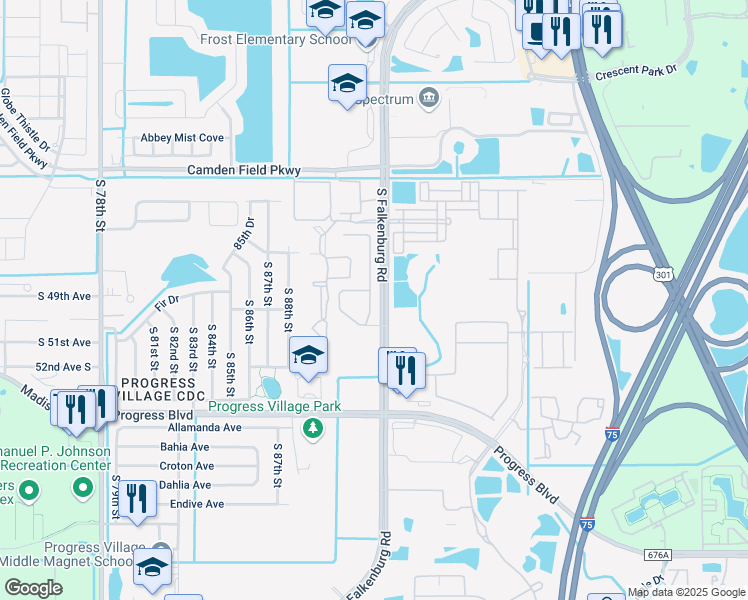 map of restaurants, bars, coffee shops, grocery stores, and more near 5016 White Sanderling Court in Tampa