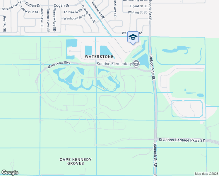 map of restaurants, bars, coffee shops, grocery stores, and more near 3580 Plume Way in Palm Bay