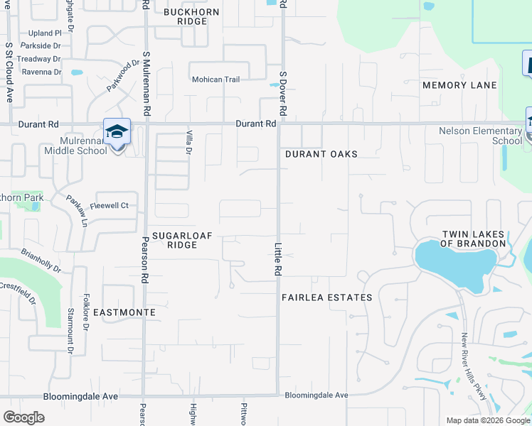 map of restaurants, bars, coffee shops, grocery stores, and more near 2838 Springdell Circle in Valrico