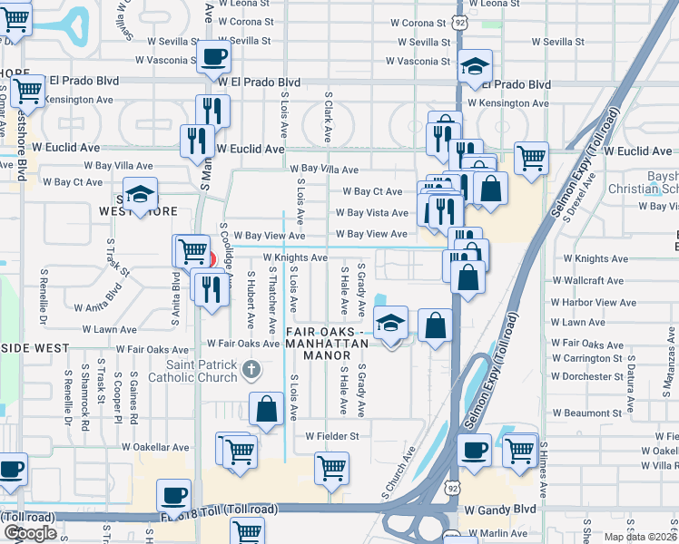 map of restaurants, bars, coffee shops, grocery stores, and more near 4305 South Hale Avenue in Tampa