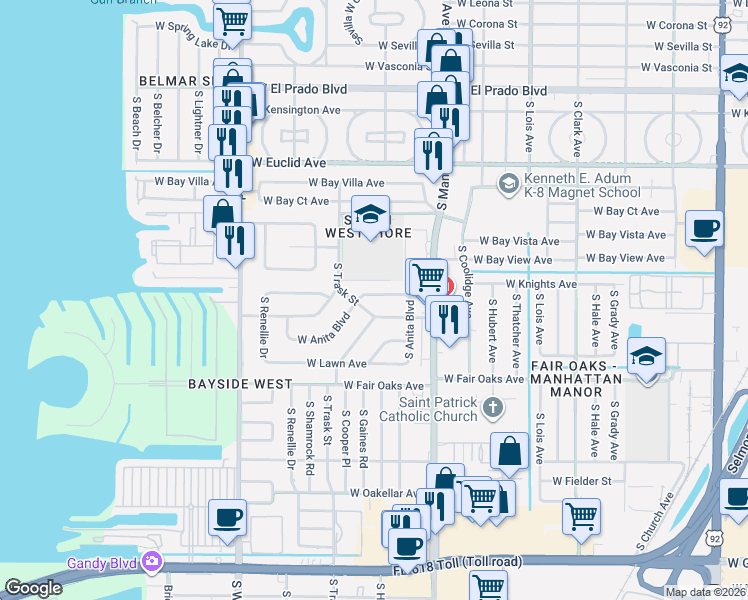 map of restaurants, bars, coffee shops, grocery stores, and more near 4206 South Trask Street in Tampa