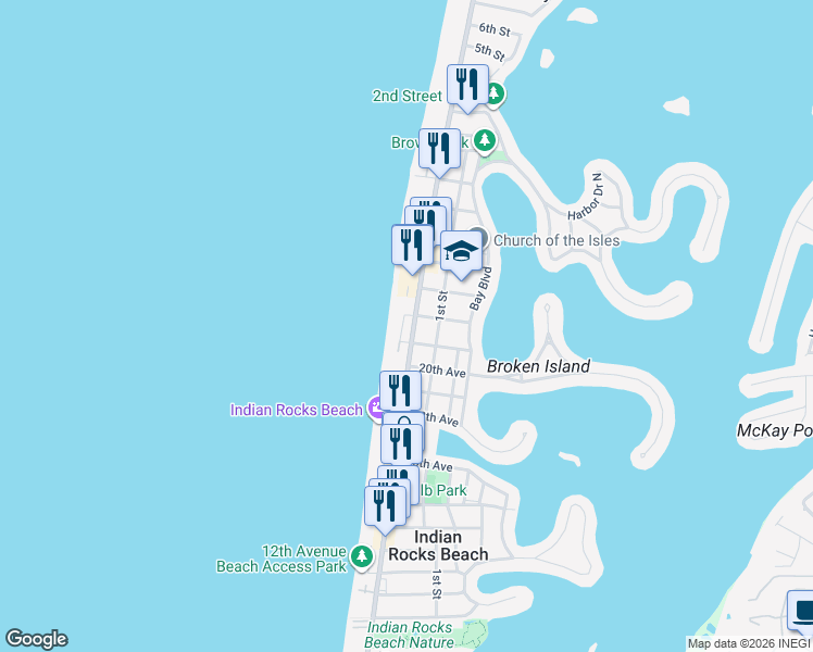map of restaurants, bars, coffee shops, grocery stores, and more near 2110 Gulf Boulevard in Indian Rocks Beach