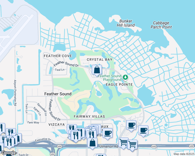 map of restaurants, bars, coffee shops, grocery stores, and more near 2400 Feather Sound Drive in Clearwater