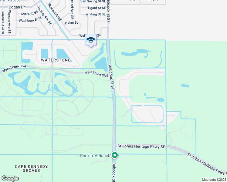map of restaurants, bars, coffee shops, grocery stores, and more near 9087 Babcock Street Southeast in Palm Bay