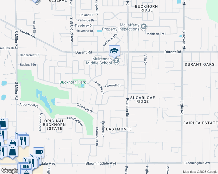 map of restaurants, bars, coffee shops, grocery stores, and more near 4207 Fleewell Court in Valrico
