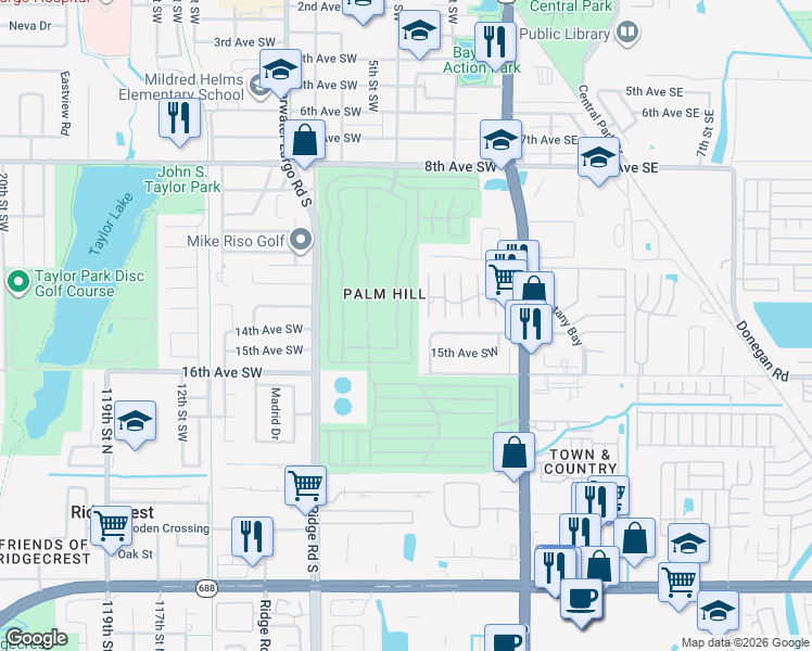 map of restaurants, bars, coffee shops, grocery stores, and more near 95 Pindo Palm Street East in Largo
