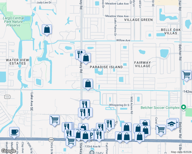map of restaurants, bars, coffee shops, grocery stores, and more near in Largo