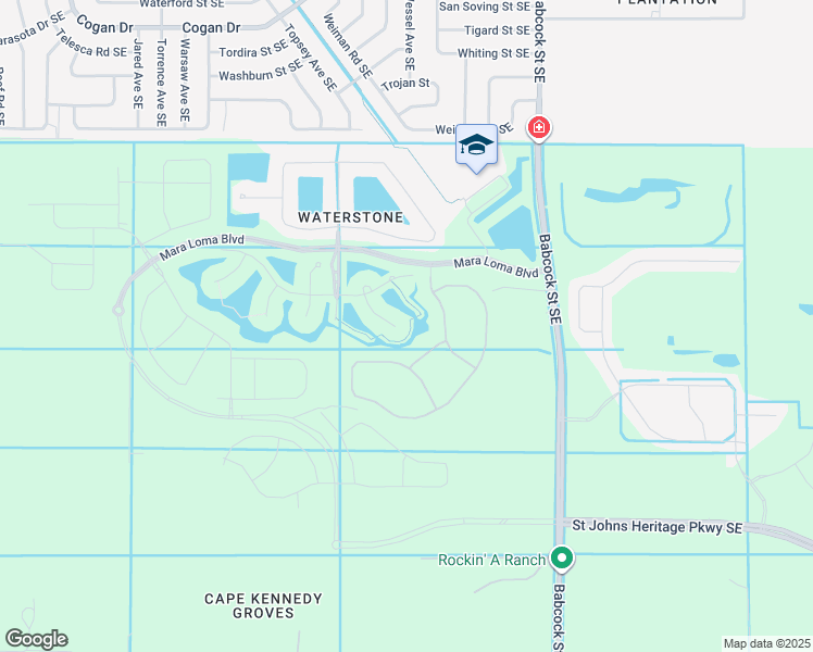 map of restaurants, bars, coffee shops, grocery stores, and more near 3587 Plume Way in Palm Bay