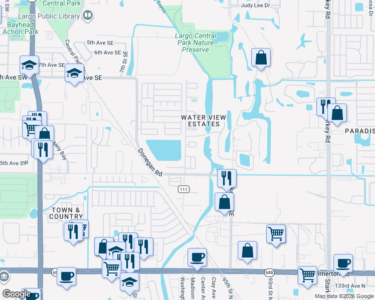 map of restaurants, bars, coffee shops, grocery stores, and more near 1200 14th Circle Southeast in Largo