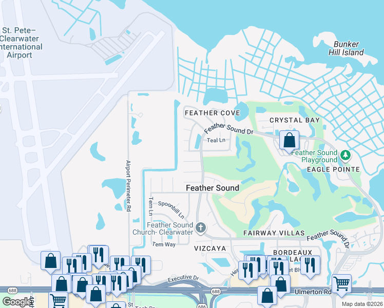 map of restaurants, bars, coffee shops, grocery stores, and more near 2997 Sandpiper Place in Clearwater