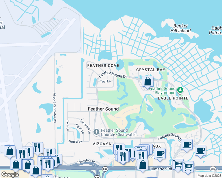 map of restaurants, bars, coffee shops, grocery stores, and more near 2900 Sandpiper Place in Clearwater