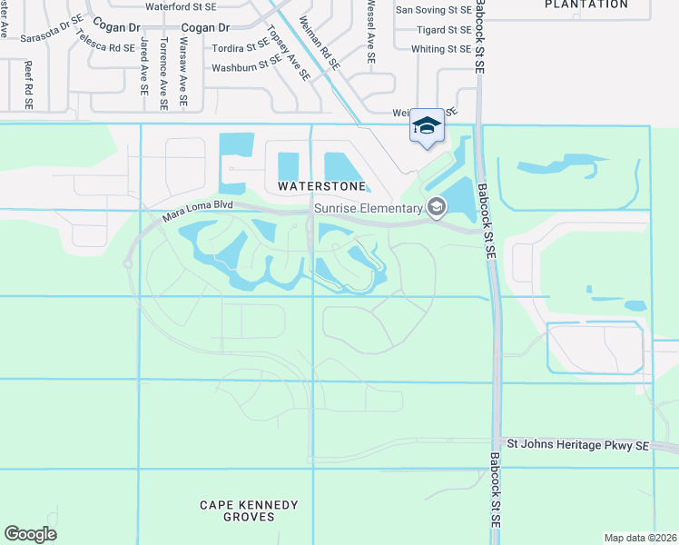 map of restaurants, bars, coffee shops, grocery stores, and more near 3523 Plume Way in Palm Bay
