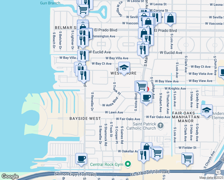 map of restaurants, bars, coffee shops, grocery stores, and more near 4013 South Trask Street in Tampa