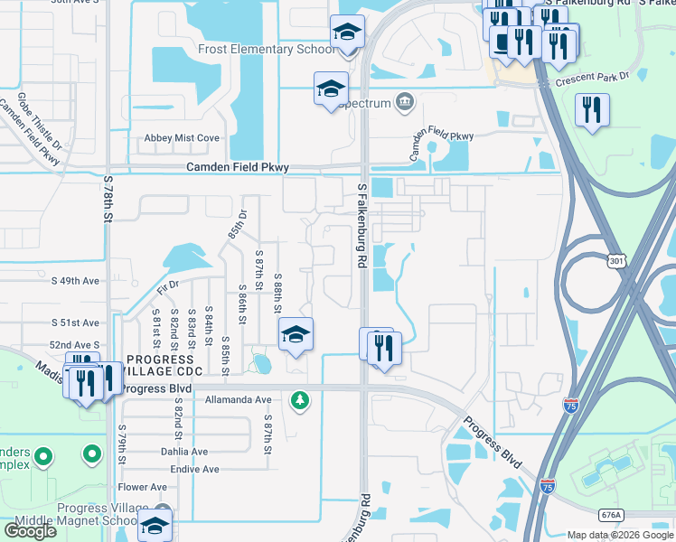 map of restaurants, bars, coffee shops, grocery stores, and more near 4947 White Sanderling Court in Tampa