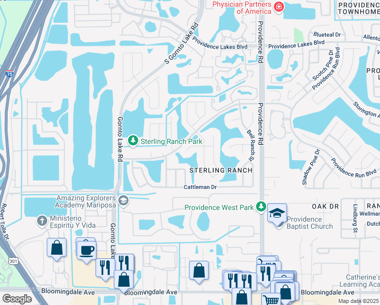 map of restaurants, bars, coffee shops, grocery stores, and more near 2207 Lake Bay Way in Brandon