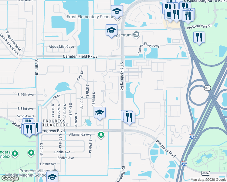 map of restaurants, bars, coffee shops, grocery stores, and more near 4947 White Sanderling Court in Tampa