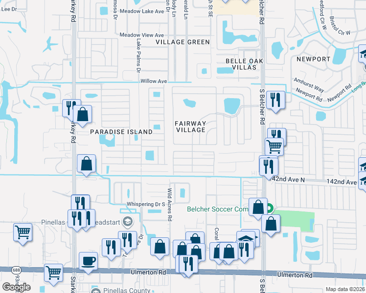 map of restaurants, bars, coffee shops, grocery stores, and more near 400-499 Eagle Drive West in Largo