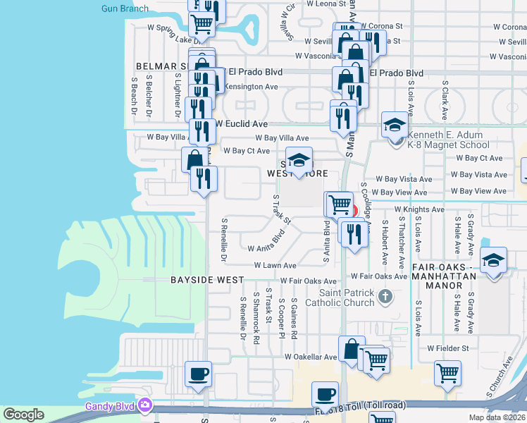 map of restaurants, bars, coffee shops, grocery stores, and more near 4705 West Knights Avenue in Tampa