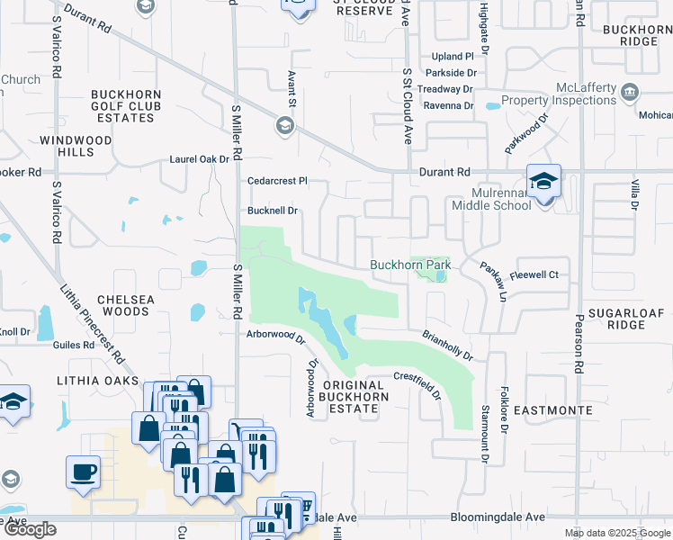 map of restaurants, bars, coffee shops, grocery stores, and more near 2731 Briarpatch Drive in Valrico