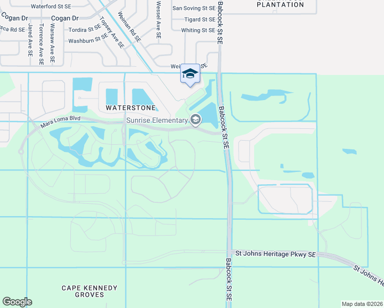 map of restaurants, bars, coffee shops, grocery stores, and more near 1651 Mara Loma Boulevard in Palm Bay