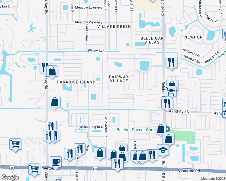 map of restaurants, bars, coffee shops, grocery stores, and more near 400-499 Eagle Drive West in Largo