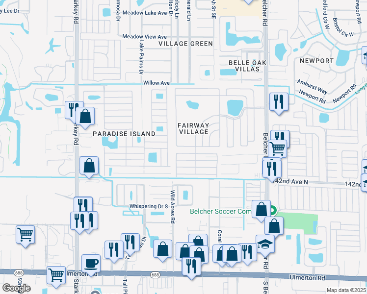 map of restaurants, bars, coffee shops, grocery stores, and more near 400-499 Eagle Drive West in Largo
