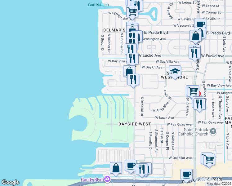 map of restaurants, bars, coffee shops, grocery stores, and more near 4851 West Flamingo Road in Tampa