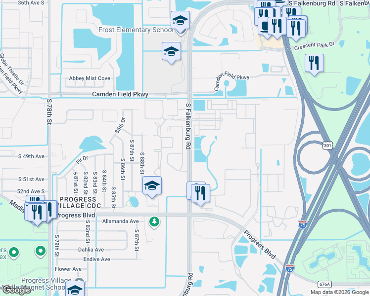 map of restaurants, bars, coffee shops, grocery stores, and more near 4947 White Sanderling Court in Tampa
