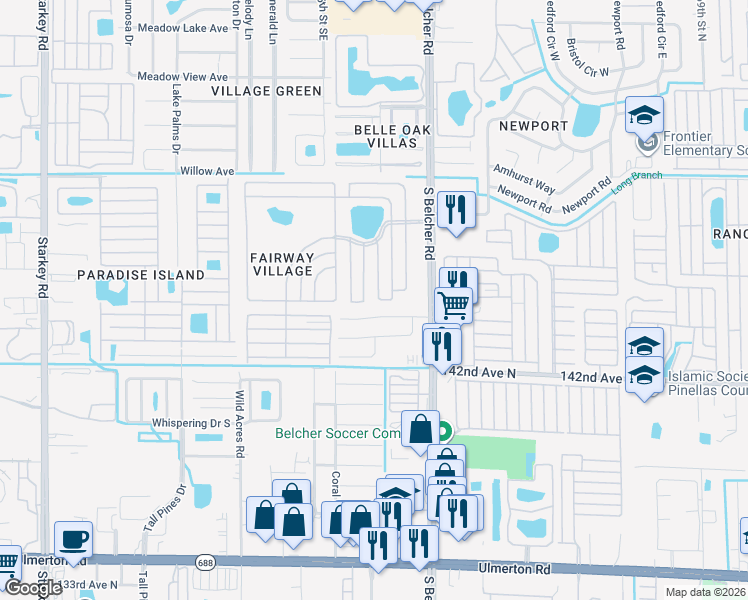 map of restaurants, bars, coffee shops, grocery stores, and more near 213 Birdie Road East in Largo