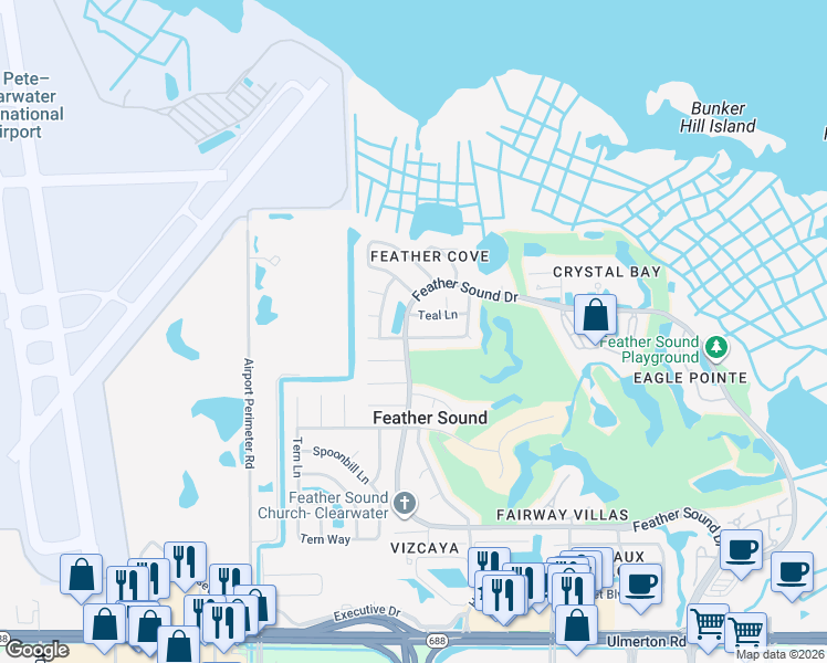 map of restaurants, bars, coffee shops, grocery stores, and more near 2997 Sandpiper Place in Clearwater