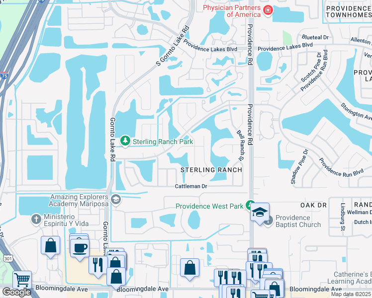 map of restaurants, bars, coffee shops, grocery stores, and more near 2207 Lake Bay Way in Brandon