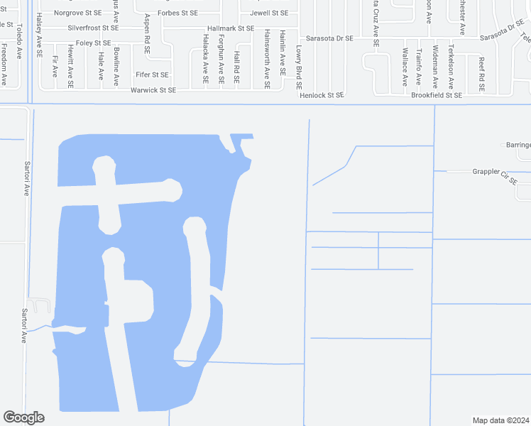 map of restaurants, bars, coffee shops, grocery stores, and more near 453 Warwick Street Southeast in Palm Bay