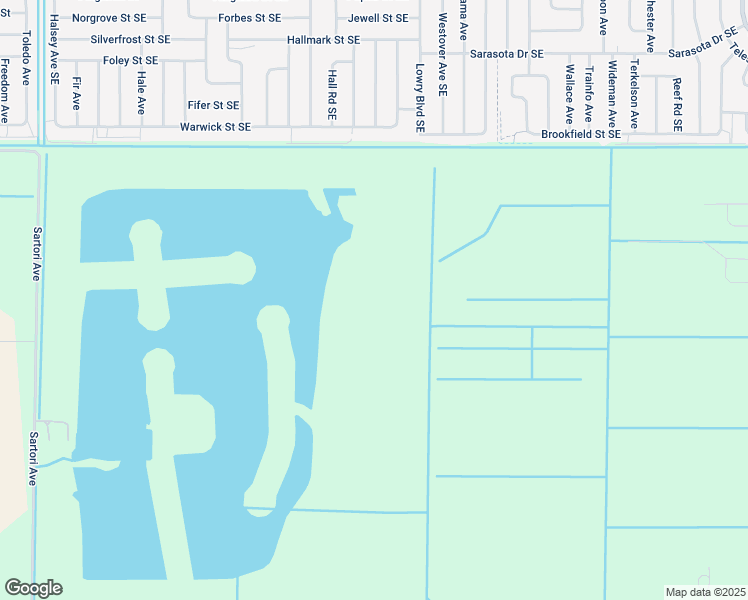 map of restaurants, bars, coffee shops, grocery stores, and more near 453 Warwick Street Southeast in Palm Bay