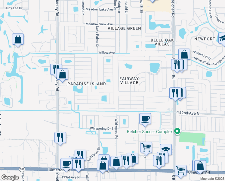 map of restaurants, bars, coffee shops, grocery stores, and more near Grenada in Largo