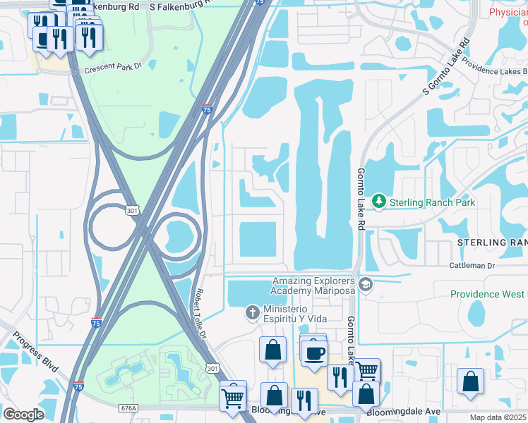 map of restaurants, bars, coffee shops, grocery stores, and more near 10156 Haverhill Ridge Drive in Riverview