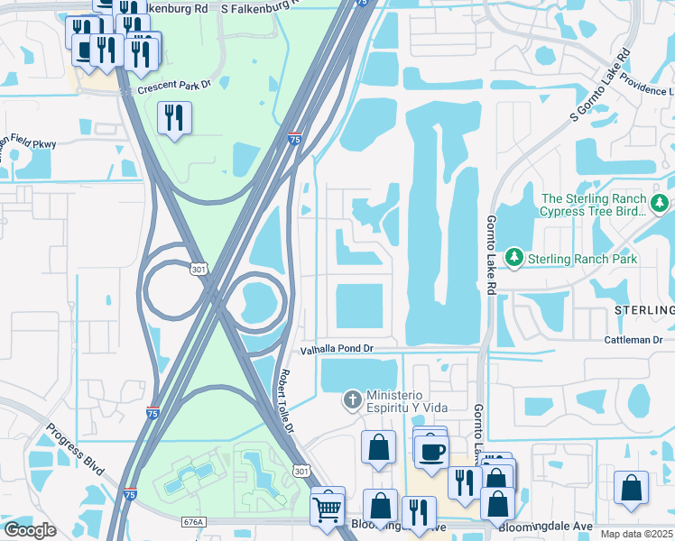 map of restaurants, bars, coffee shops, grocery stores, and more near 10112 Haverhill Ridge Drive in Riverview