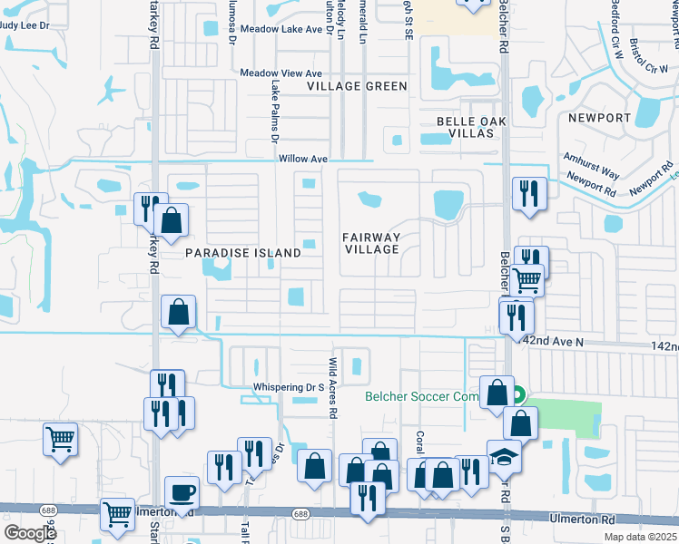map of restaurants, bars, coffee shops, grocery stores, and more near 400 Eagle Drive West in Largo