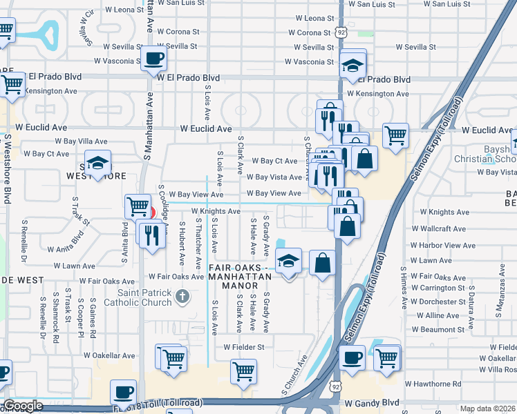 map of restaurants, bars, coffee shops, grocery stores, and more near 4009 West Knights Avenue in Tampa