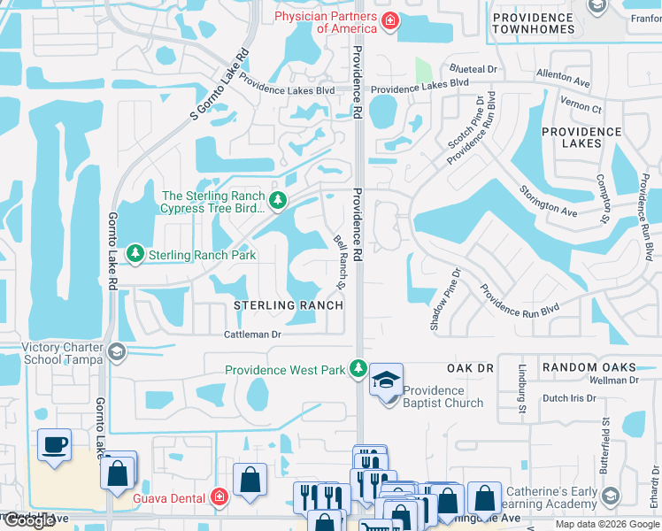 map of restaurants, bars, coffee shops, grocery stores, and more near 1902 Saddle Lake Place in Brandon