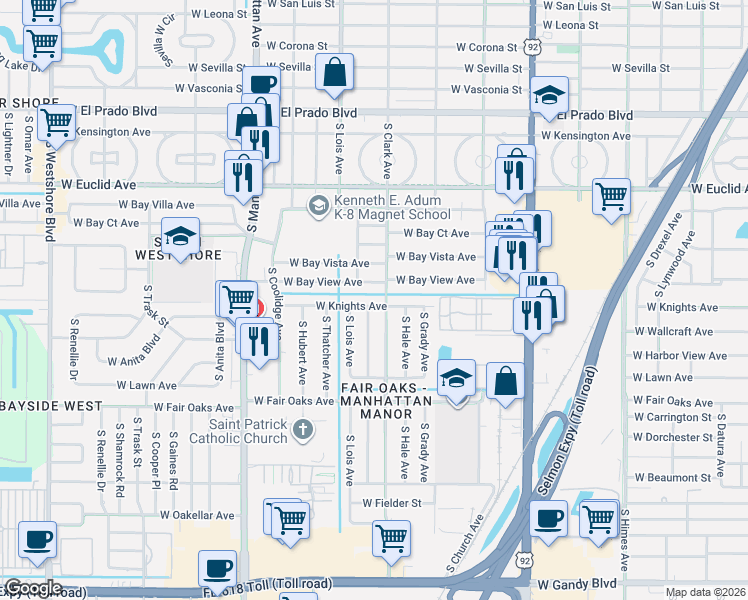 map of restaurants, bars, coffee shops, grocery stores, and more near 4103 West Knights Avenue in Tampa