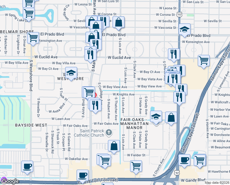 map of restaurants, bars, coffee shops, grocery stores, and more near 4205 West Knights Avenue in Tampa