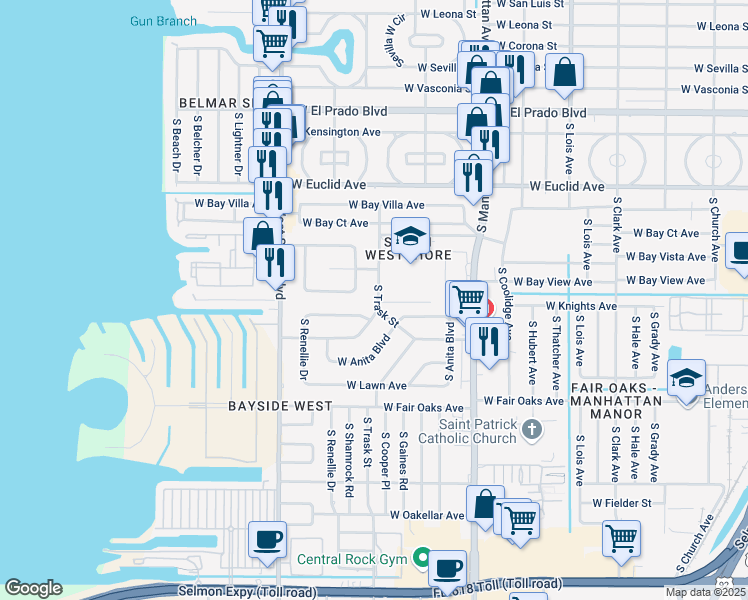 map of restaurants, bars, coffee shops, grocery stores, and more near 4013 South Trask Street in Tampa