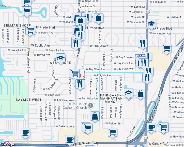 map of restaurants, bars, coffee shops, grocery stores, and more near 4205 West Knights Avenue in Tampa