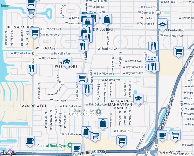 map of restaurants, bars, coffee shops, grocery stores, and more near 4305 West Knights Avenue in Tampa