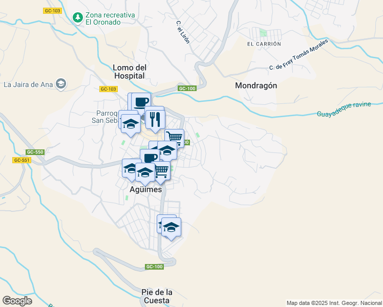 map of restaurants, bars, coffee shops, grocery stores, and more near 12 Leon Y Castillo in Agüimes