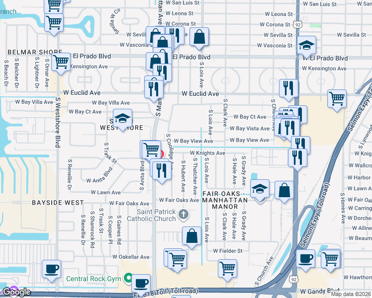 map of restaurants, bars, coffee shops, grocery stores, and more near 4205 West Knights Avenue in Tampa