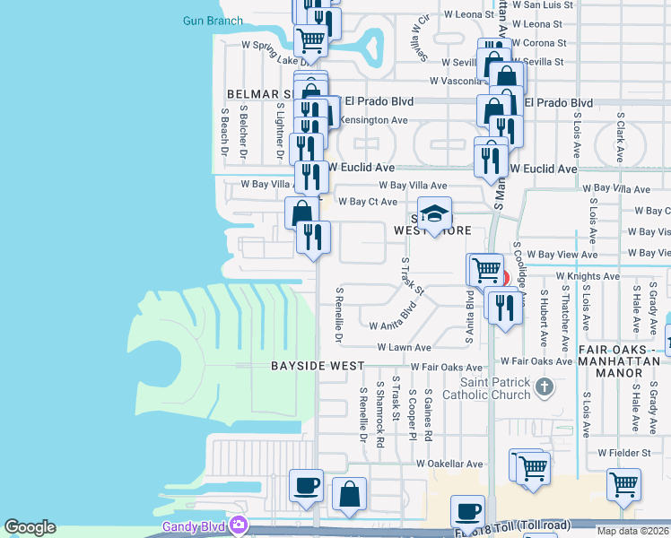 map of restaurants, bars, coffee shops, grocery stores, and more near 4722 West Tambay Avenue in Tampa