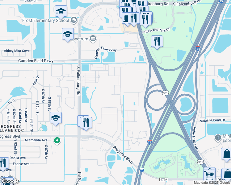 map of restaurants, bars, coffee shops, grocery stores, and more near 4752 Somerset Hill Lane in Riverview